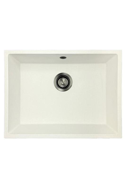 GraniteMy Universal Granieten Witte Spoelbak 55x40 cm opbouw, onderbouw en vlakinbouw met gun metal plug- 1208967933