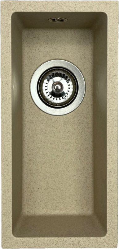 GraniteMy Universal granieten beige zand kleine spoelbak 17x40 cm opbouw onderbouw en vlakinbouw met rvs plug 1208968002