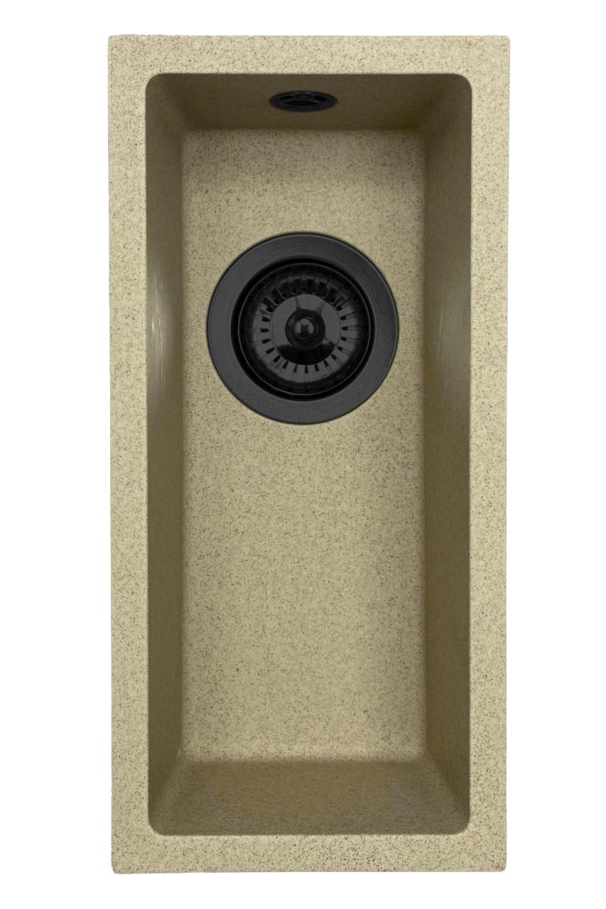 GraniteMy Universal granieten beige zand kleine spoelbak 17x40 cm opbouw onderbouw en vlakinbouw met zwart plug 1208968005 - Productafbeelding
