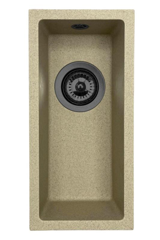 GraniteMy Universal granieten beige zand kleine spoelbak 17x40 cm opbouw onderbouw en vlakinbouw met gun metal plug 1208968006