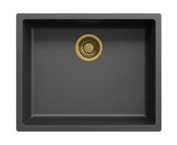 Zwarte spoelbak 50x40cm onderbouw opbouw en vlakbouw met gouden plug 1208968037