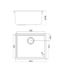 Zwarte spoelbak 50x40cm onderbouw opbouw en vlakbouw met gouden plug 1208968037