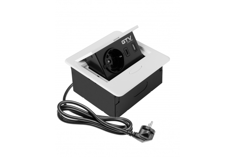 AVARO Recessed Furniture Socket, 1x Schuko Socket, USB A+C, 1.5m Cable, White