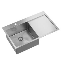 Aquadesign Clara Spoelbak RVS  met Linkerzijde Bowl 78x48cm Opbouw of Vlakinbouw met Afdruiprek, Kraangatbank en RVS Plug - 1208969497