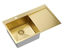 Aquadesign Clara Spoelbak Goud 78x48cm Opbouw of Vlakinbouw met Afdruiprek, Kraangatbank en Gouden Plug - 1208969499