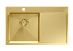 Aquadesign Clara Spoelbak Goud 78x48cm Opbouw of Vlakinbouw met Afdruiprek, Kraangatbank en Gouden Plug - 1208969499