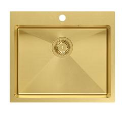 Aquadesign Clara Spoelbak Goud 55x48cm Opbouw of Vlakinbouw met Kraangatbank en Gouden Plug - 1208969504