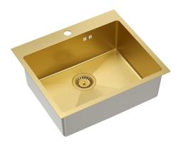 Aquadesign Clara Spoelbak Goud 55x48cm Opbouw of Vlakinbouw met Kraangatbank en Gouden Plug - 1208969504