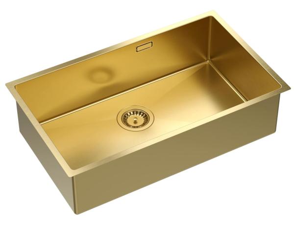 Aquadesign Zara Spoelbak Goud 74x44cm Onderbouw, Vlakinbouw en Opbouw met Gouden Plug - 1208969509