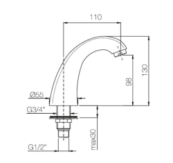 PB Pedal Line kraan uitloop chroom voor op het aanrechtblad of wastafelblad 1208969732