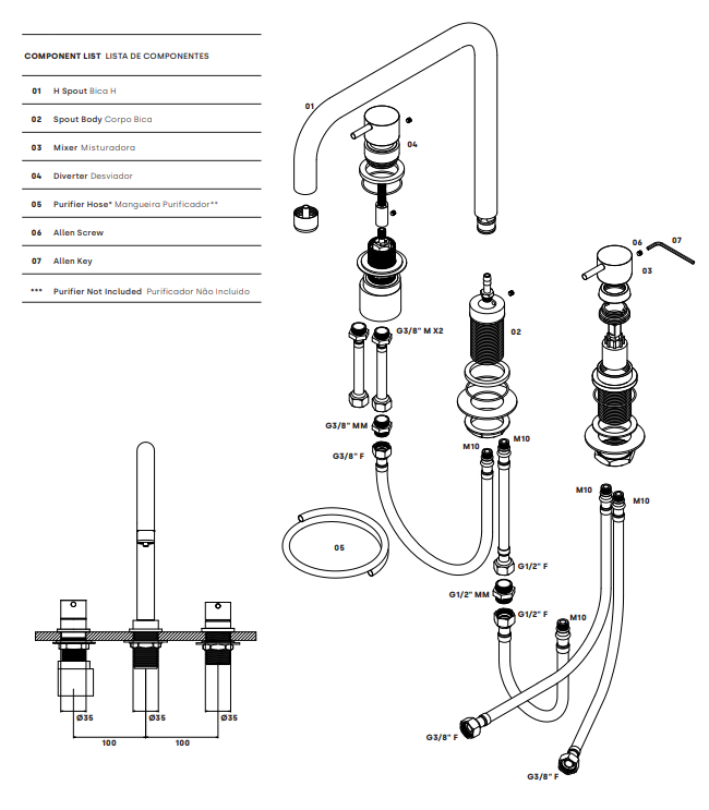 Waterevolution Flow 3-gats haakse keukenmengkraan met draaibare uitloop en gefilterd water aansluiting chroom T152H01