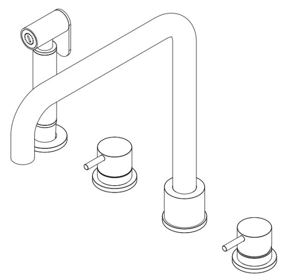 Waterevolution Flow 4-gats haakse keukenmengkraan met uittrekbare sproeier koper T153HCPE