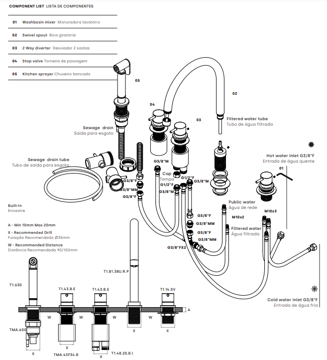 Waterevolution Flow 5-gats keukenmengkraan met uittrekbare sproeier en gefilterd water aansluiting RVS T154UIE