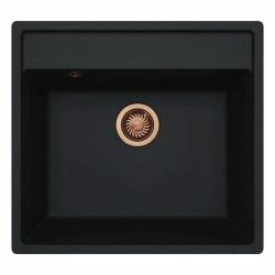 GraniteMy Bremen Granieten Spoelbak 53x50 cm Zwart – Opbouw, Onderbouw en Vlakinbouw met Kraangatbank en Koperen Plug 1208969970
