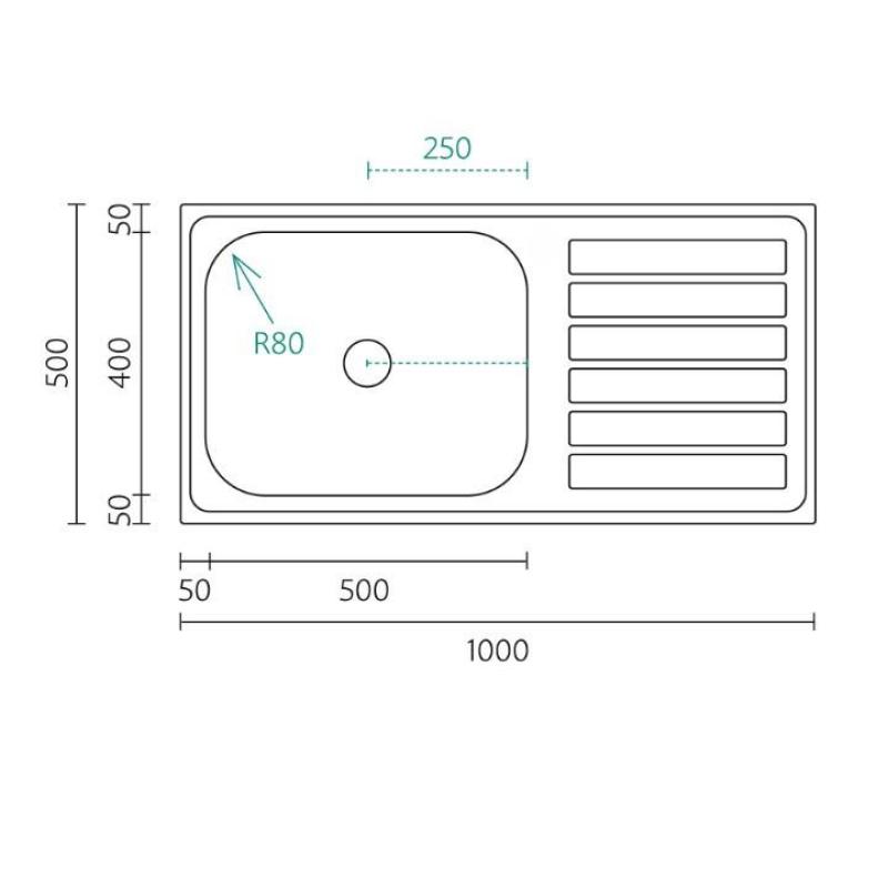 Banka Centurio 100-50 RVS Spoelbak opbouw 100x50cm met Afdruipgedeelte 1208970030