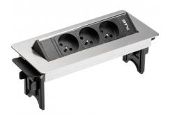 Bureauverlengsnoer zonder cassette, 3-voudig stopcontact met aarding, 1,5 m voedingskabel met stekker, inox.