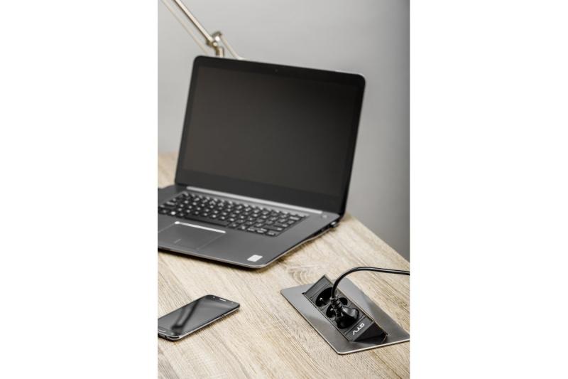 Bureauverlengsnoer zonder cassette, 3-voudig stopcontact met aarding, 1,5 m voedingskabel met stekker, inox.