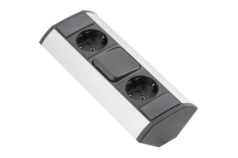 MINI hoekverlengstuk met schakelaar en 2 schuko-stopcontacten 230V 16A