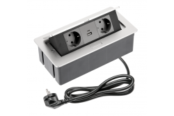 Meubelstopcontact SOFT 2x Schuko-stopcontact, USB A+C, stroomkabel met stekker, aluminium
