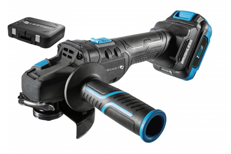 HÖGERT Kabelloze haakse slijper met peddelschakelaar, 125MM, 18V, set met accu, lader, accessoires