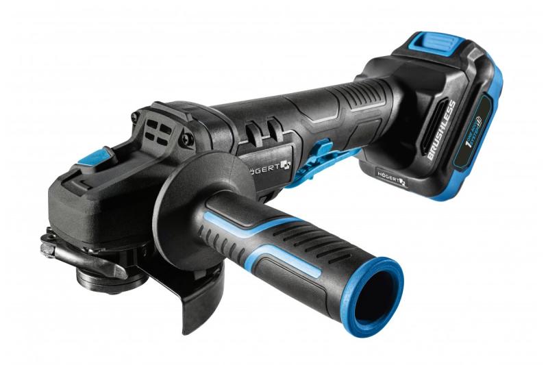 HÖGERT Kabelloze haakse slijper met paddle-schakelaar, 125MM, 18V - Set (accu, lader, accessoires)