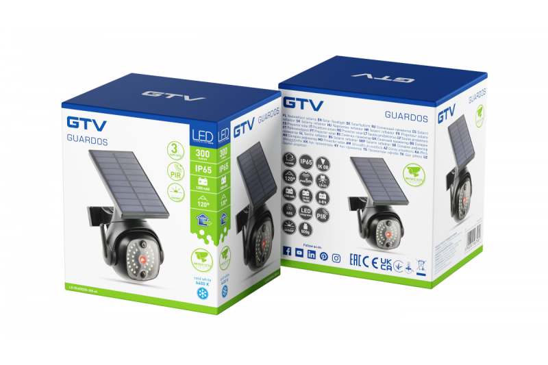 Zonnevloedlicht met bewegings- en schemersensor GUARDOS, LED, 300lm, 6400K, 1200mAh, IP65, dummycamera