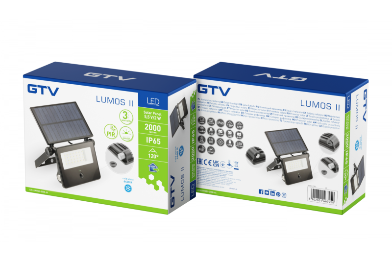 Zonnevloedlicht LUMOS II, LED, 2000lm, 6400K, 2600mAh vervangbaar, IP65, zwart