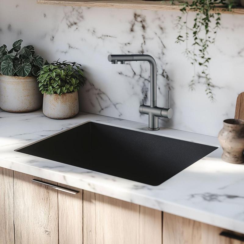 Ausmann Ellington 3-Weg Keukenmengkraan met Uittrekbare Uitloop en Gefilterd Water – Gun metal- 1208970499