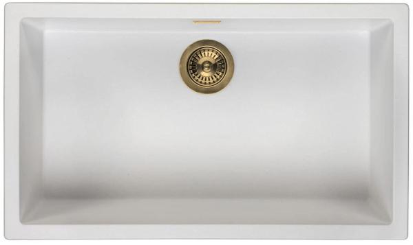 Witte Grote Spoelbak 70x40 cm Onderbouw, Opbouw en Vlakinbouw met Gouden Plug 1208970522