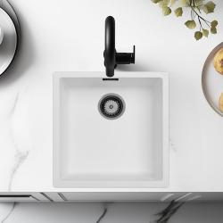 Witte Spoelbak 40x40 cm Onderbouw, Opbouw en Vlakinbouw met Gun Metal Plug 1208970534