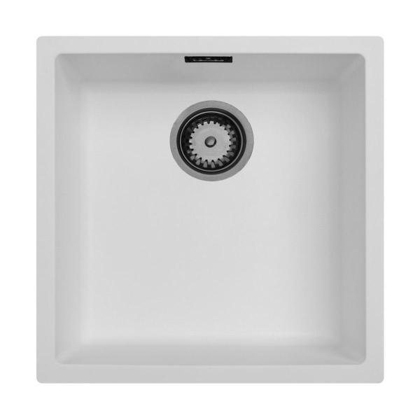 Witte Spoelbak 40x40 cm Onderbouw, Opbouw en Vlakinbouw met Gun Metal Plug 1208970534