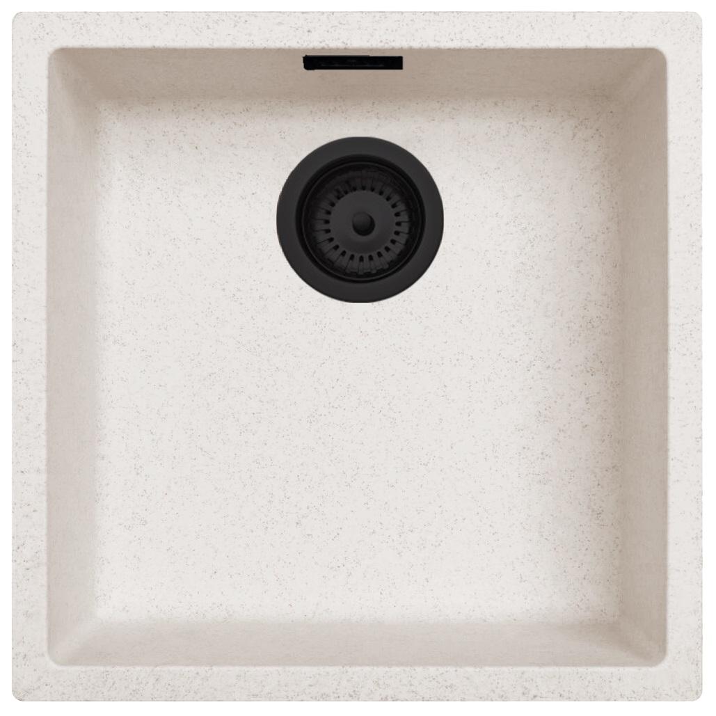 Zand Wit Creme Spoelbak 40x40 cm Onderbouw, Opbouw en Vlakinbouw met Mat Zwarte Plug 1208970540 - Productafbeelding