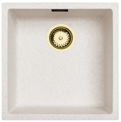 Zand Wit Creme Spoelbak 40x40 cm Onderbouw, Opbouw en Vlakinbouw met Gouden Plug 1208970542