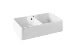 Ausmann Ceramic Mira Keramische Witte Dubbelle Spoelbak - Onderbouw en Tussenbouw 793 x 450 mm met kraangatbank 1208970550