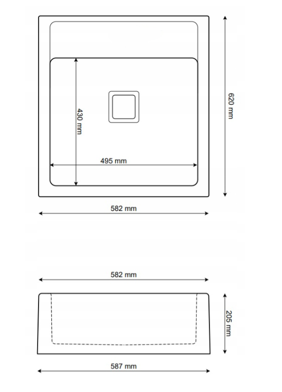 Graniteland Arno Granieten  Arduin hardsteen look Spoelbak tussenbouw 582x620mm met RVS vierkant Plug 1208970600