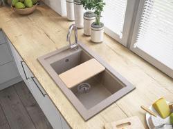 Graniteland Magra Granieten Beige Zand Spoelbak opbouw 42x34 cm met kraangatbank en RVS Plug 1208970617