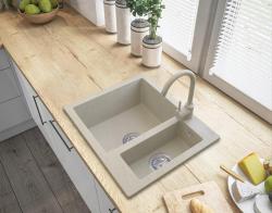 Graniteland Adda Granieten Beige zand 1.5 Spoelbak Opbouw 600x495mm met RVS Plug 1208970621