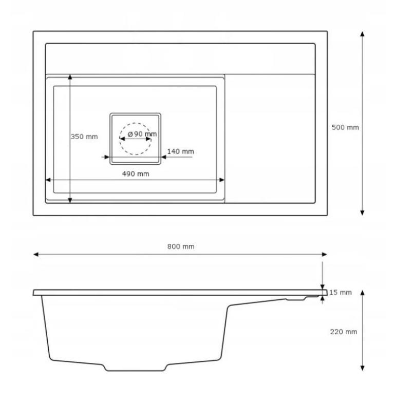 Graniteland Seta Granieten Zwarte Spoelbak opbouw 80x50 cm 1208970624