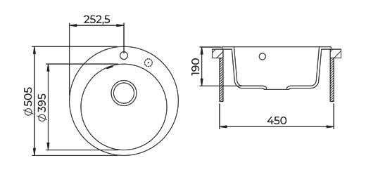 AquaGranite Lago Witte granieten ronde spoelbak opbouw 505mm met rvs plug en 1 kraangat 1208970689