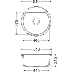 Dura Stretto Witte quartz ronde spoelbak opbouw 51cm met rvs plug en 1 kraangat 1208970691