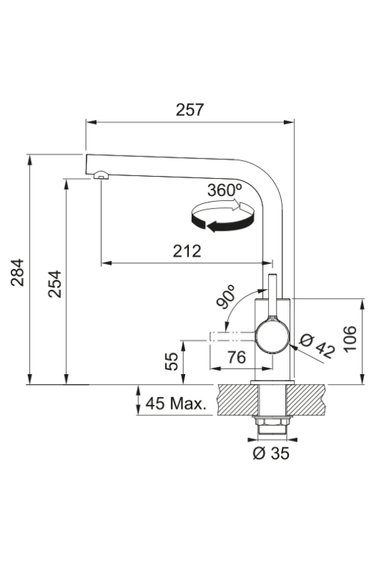 Franke Lina L Keukenkraan Draaibare Uitloop Onyx 115.0728.478