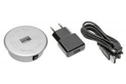 Draadloze oplader set met USB zilver met voedingsadapter (2m USB afneembare kabel)