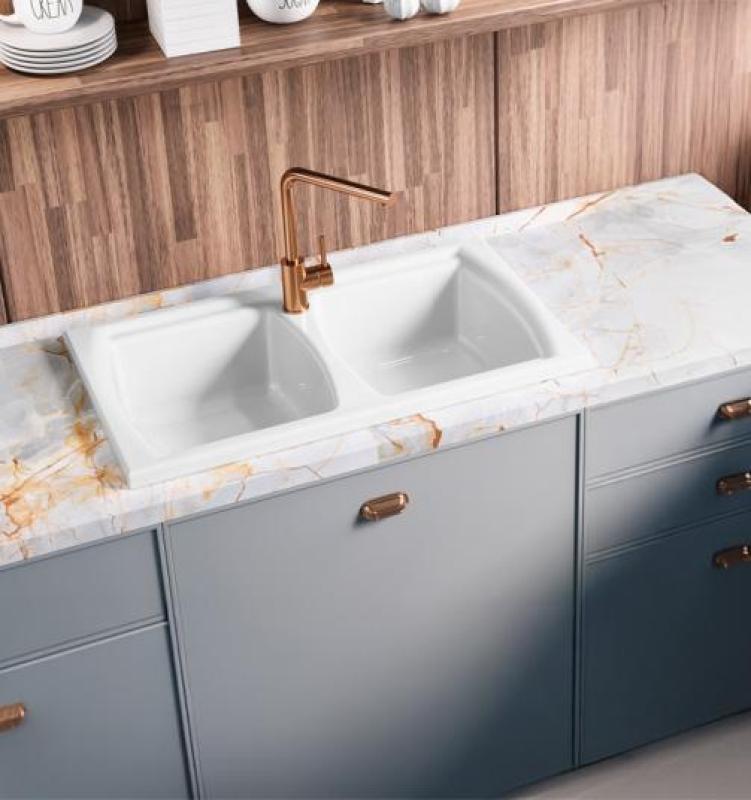 Ausmann Ceramic Crest Dubbele Keramische Witte Spoelbak 860 x 500 mm  1208971133