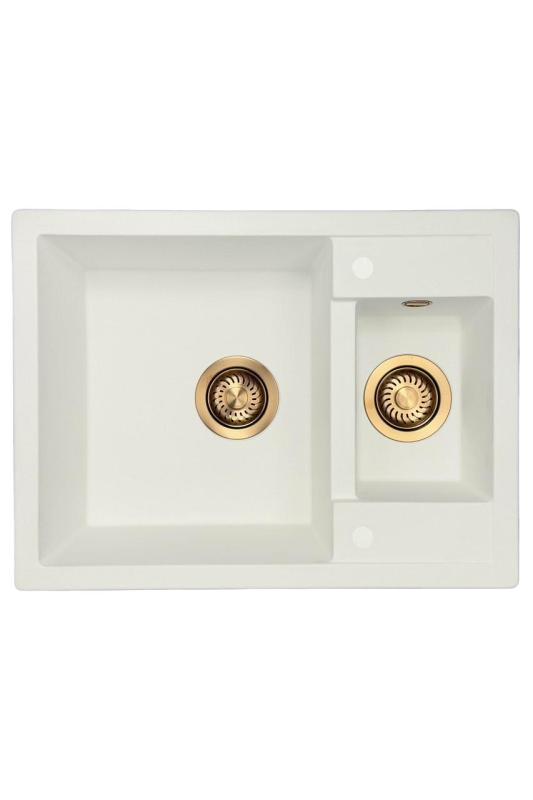 GraniteMy Smart extra ondiepe 1,5 granieten opbouw witte spoelbak 58x44cm met koper plug 1208970052