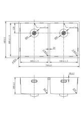 Pure.Sink Prestige Dubbele Koperen spoelbak 70x40cm 10mm radius onderbouw, vlakbouw en opbouw PPG343440-62