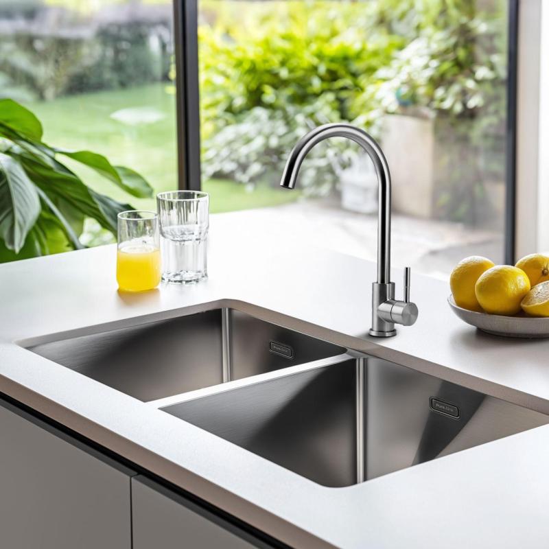 Pure.Sink Prestige Dubbele RVS spoelbak 82x40 cm 10mm radius onderbouw, vlakbouw en opbouw PPG404040-02