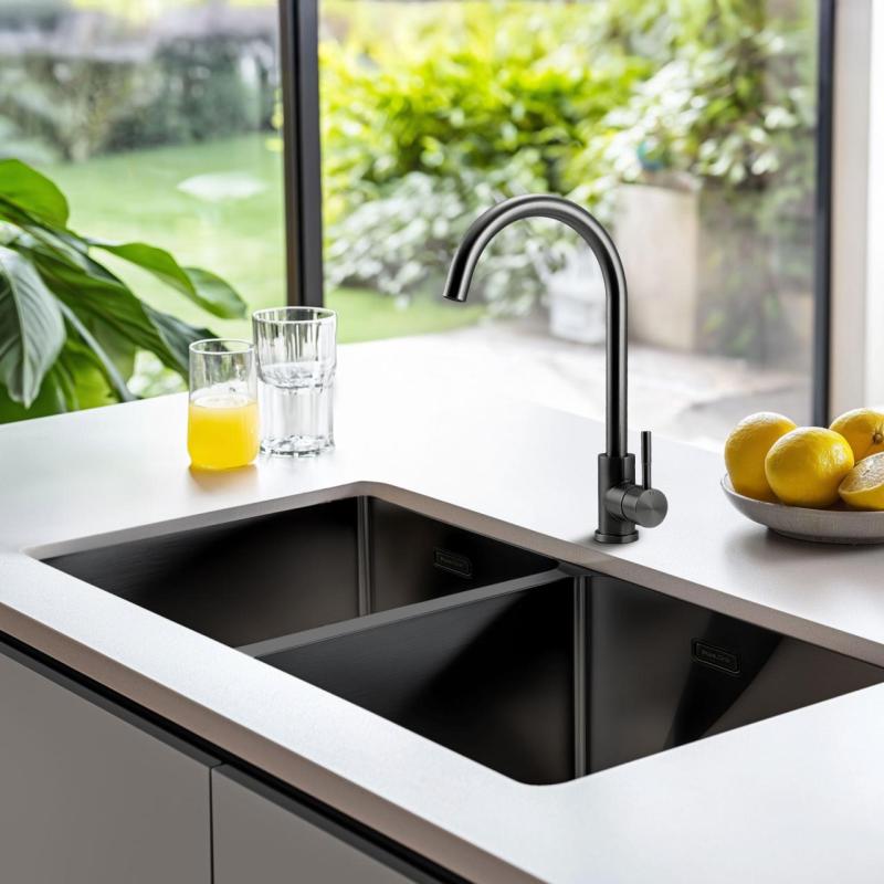 Pure.Sink Prestige Dubbele Gun metal spoelbak 82x40 cm 10mm radius onderbouw, vlakbouw en opbouw PPG404040-61