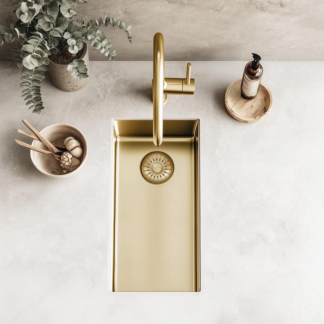 Pure.Sink Exclusivo kleine Gouden spoelbak 18x40 cm 10mm radius onderbouw, vlakinbouw en opbouw PEX1840-60 - Productafbeelding 2