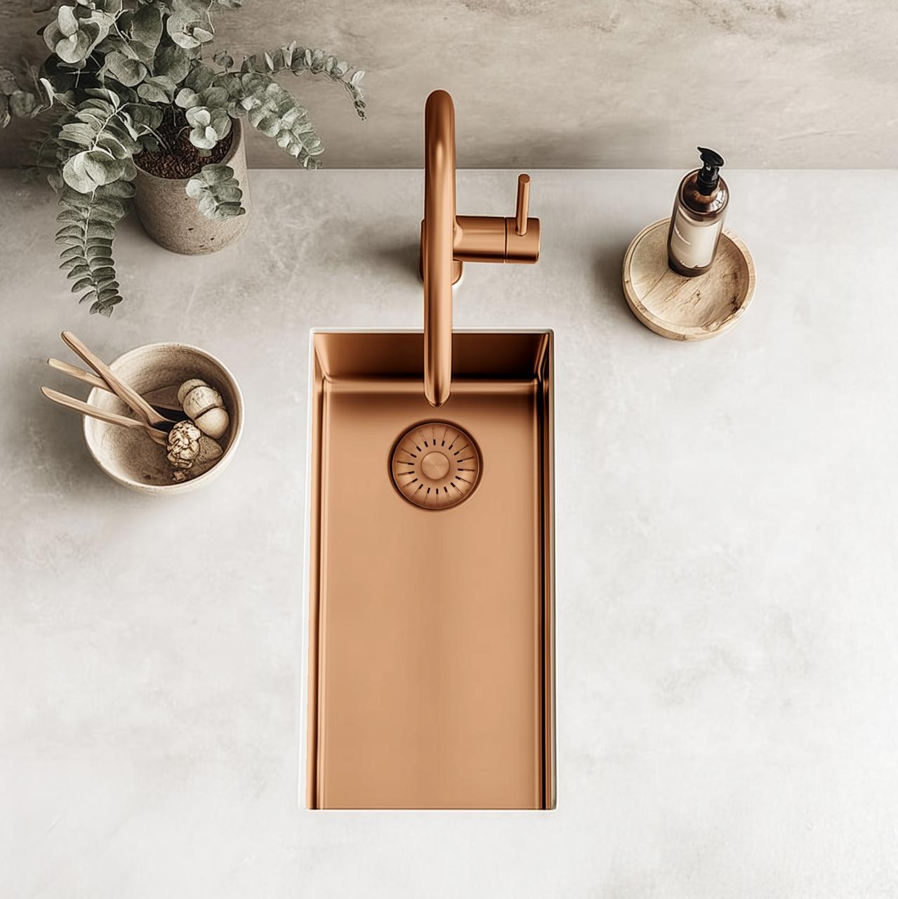 Pure.Sink Exclusivo kleine Koperen spoelbak 18x40 cm 10mm radius onderbouw, vlakbouw en opbouw PEX1840-62 - Productafbeelding 2