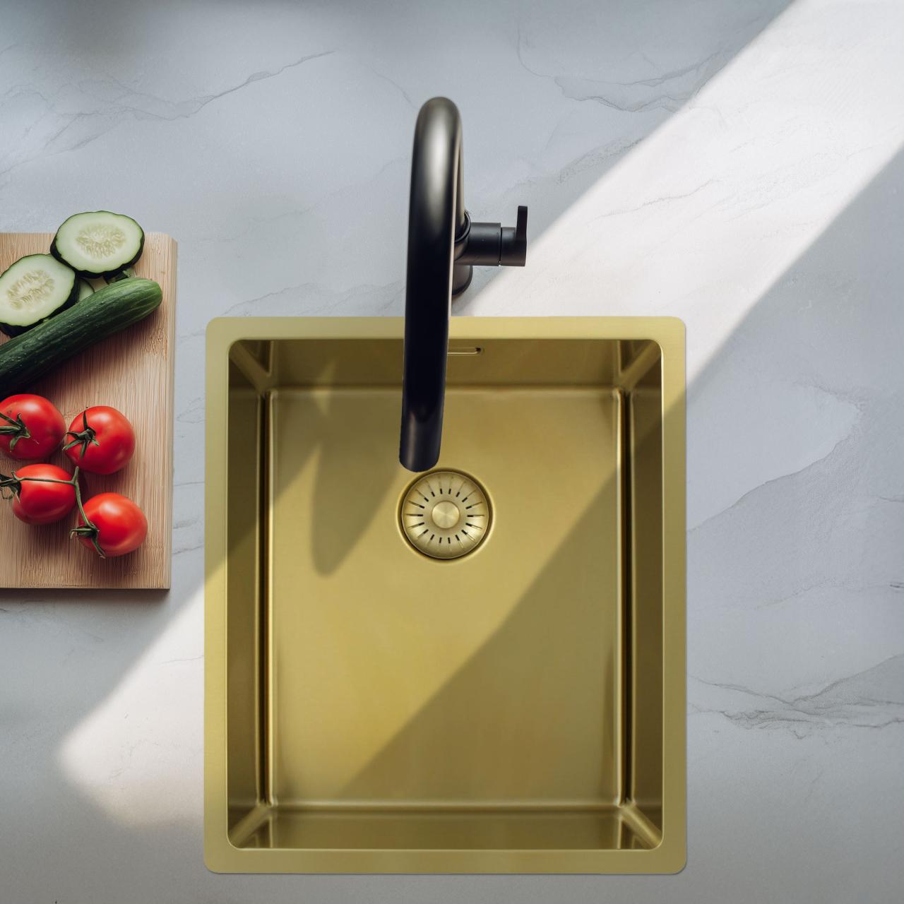 Pure.Sink Exclusivo Gouden spoelbak 34x40 cm 10mm radius onderbouw, vlakbouw en opbouw PEX3440-60 - Productafbeelding 2